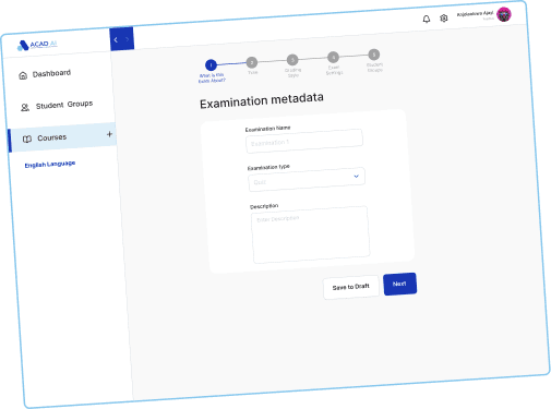 Dashboard zur Prüfungserstellung in Acad AI