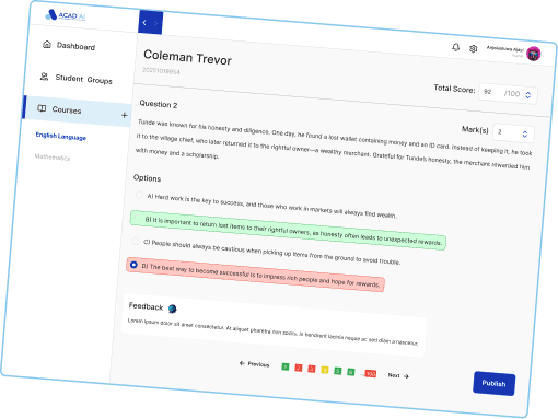 Dashboard für automatische Bewertung in Acad AI